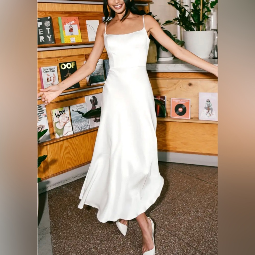 Jenny Yoo White Sleeveless Square Neck Midi Dress